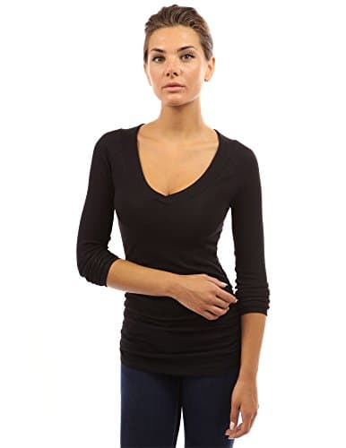 PattyBoutik Women Raglan V Neck Ruched Sides Top