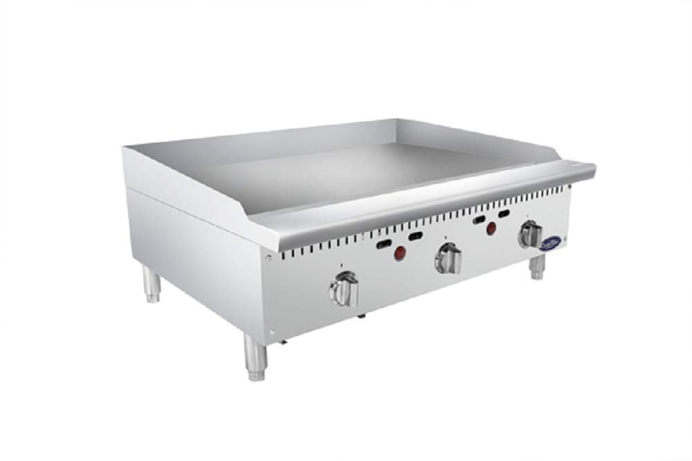 CookRite ATMG-36 36" Countertop Griddle | Flat Top Grill Hot Plate with Standby Pilots and Grease Drawer for Food Truck | Manual Controlled, Stainless Steel, 3 Burner 90,000 BTU, Natural Gas