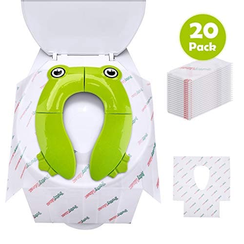 Potty Seat Cover, 20 Pack Disposable Toilet Seat Covers Liners & A Reusable Toilet Training Seat Cover, Folding Large Non Slip Silicone Pads Travel Portable Potty Cover with Carry Bag for Baby