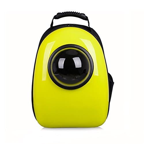 Astronaut Capsule Pet Backpack Transparent Breathable Dog Cat Carrier Travel Bag (Yellow)