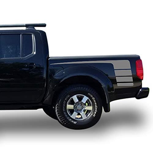 Side Racing Bed Stripes Vinyl Sticker Graphic Compatible with Nissan Frontier Navara 2004-Present (Silver)