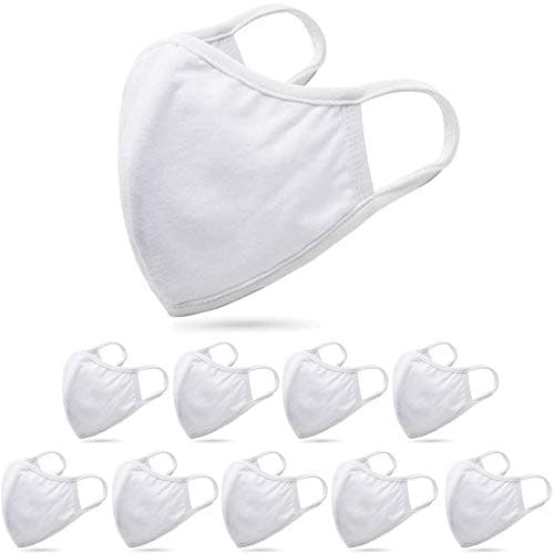 100% Cotton Fashion Mouth Face Protect Cover Bandana Balaclavas, 2-layer Unisex Reusable Fashion Washable Cover (Pack 10, White)