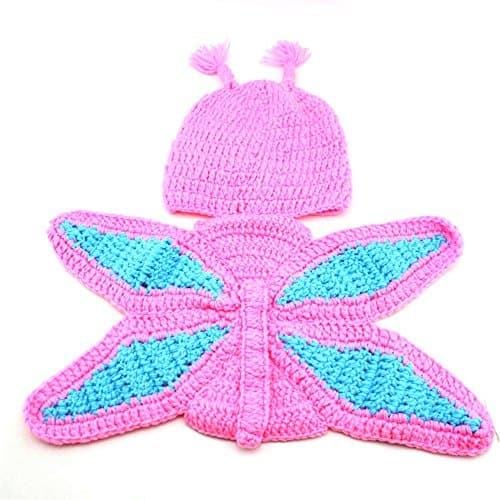 JISEN® Baby Newborn Photography Props Butterfly Crochet Knitted Unisex Baby Cap Outfit Photo Props