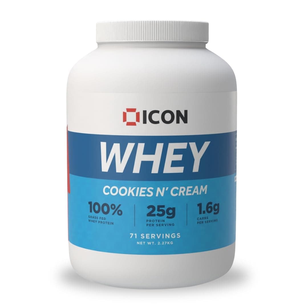 Whey Protein Powder — Cookies N Cream — High Protein, Grass Fed, Low Carbs & Fat, Complete Amino Acid Profile, Cold Shakes or Mix with Foods — 2.27kg, 71 Servings