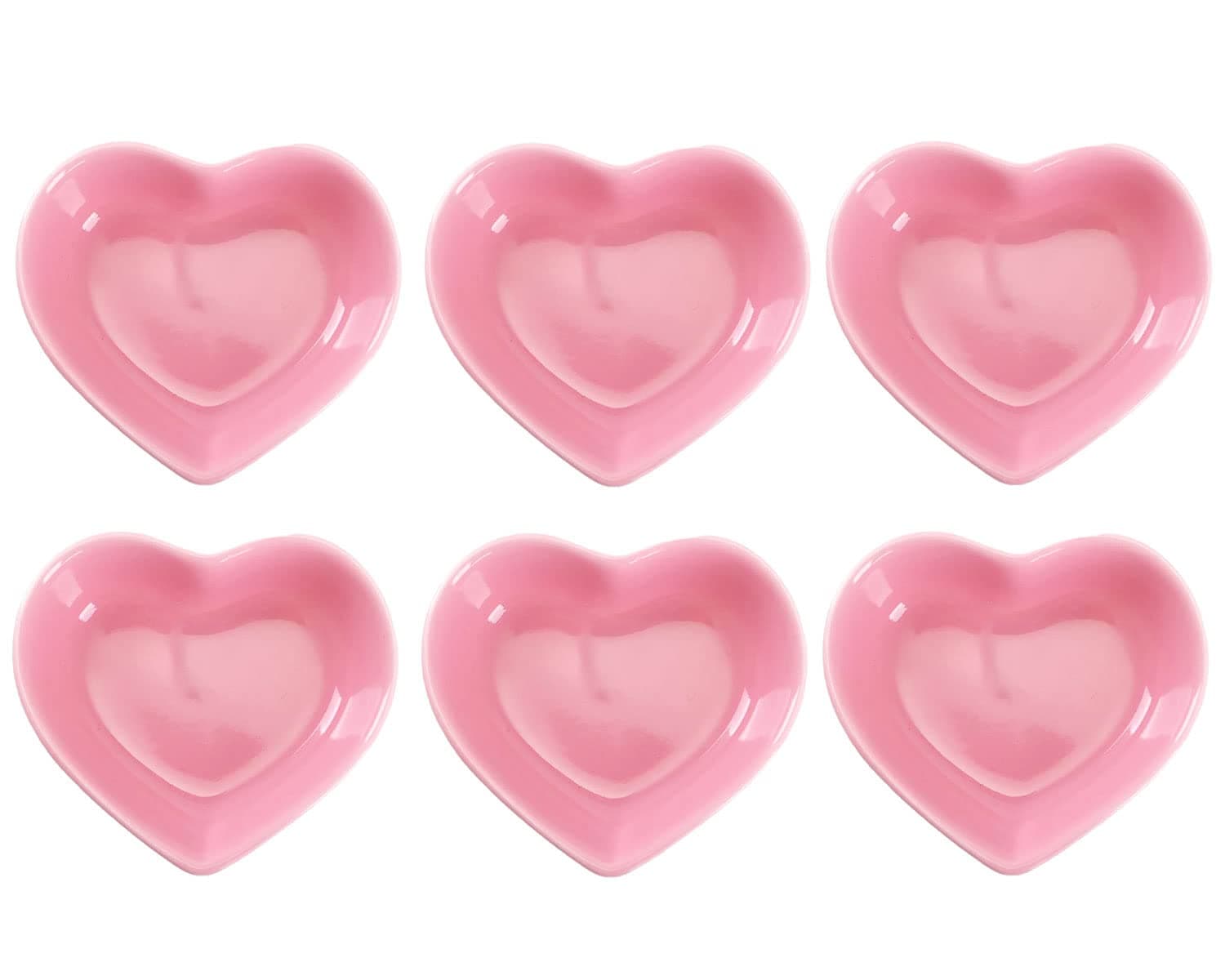 WHJY Pink Love Heart Shaped Ceramic Bowl Set of 6, Contemporary Porcelain Side Dishes, Seasoning & Soy Dipping Sauce Bowls for Wedding & Birthday Party