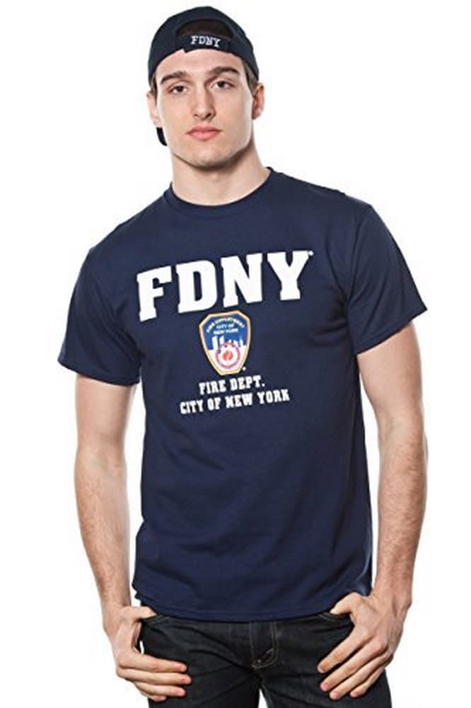 Official FDNY Mens Tee New York Fire Dept T-Shirt Navy Blue