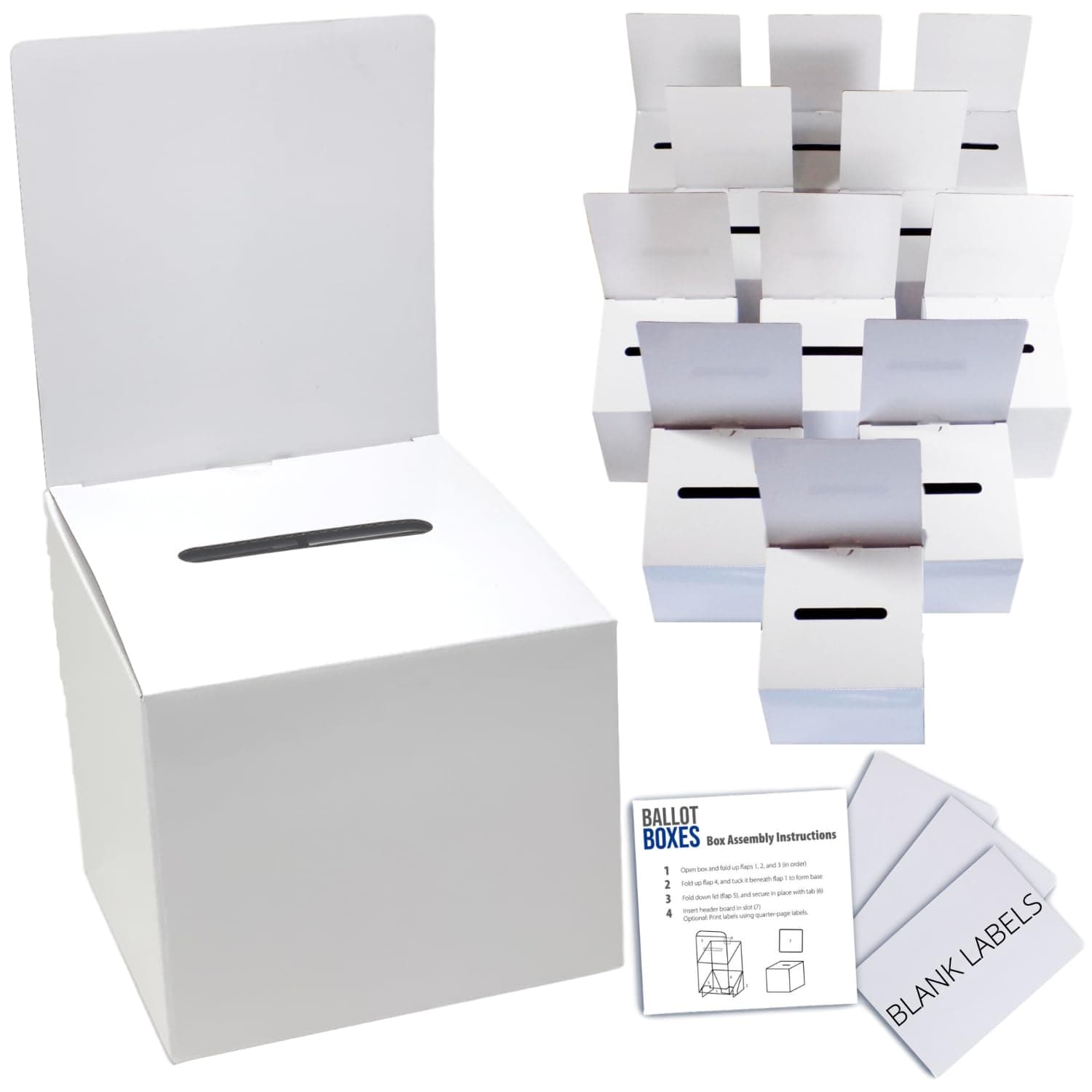 ALBEN White Glossy 6x6x6 Ballot Box (12 Pack) - Versatile Raffle Ticket Box, Suggestion & Donation Boxes, Removable Header, Raffle Boxes, Slot for Tickets & More