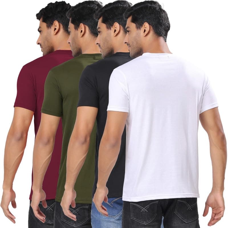 London Hills Men's Cotton Blend Regular Fit Solid Round Neck Half Sleeve T-Shirts - Pack of 4