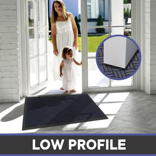 Mibao Front Door Mat, Heavy Duty Durable Welcome Mat for Outdoor Indoor, Dirt Trapper Waterproof Super Absorbent Door Mat for Entryway Outside Patio Porch, 35.5" x 24", Navy