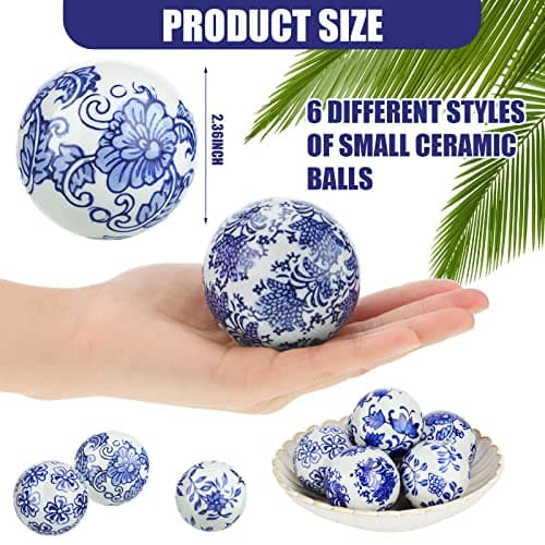 Vesici 6 Pcs Blue and White Porcelain Balls Chinoiserie Decor Decorative Ball for Bowl Centerpiece Tray Basket China Ceramic Orbs Gift for Vases Table Dining Spring Wedding Party Decoration(Pattern 1)