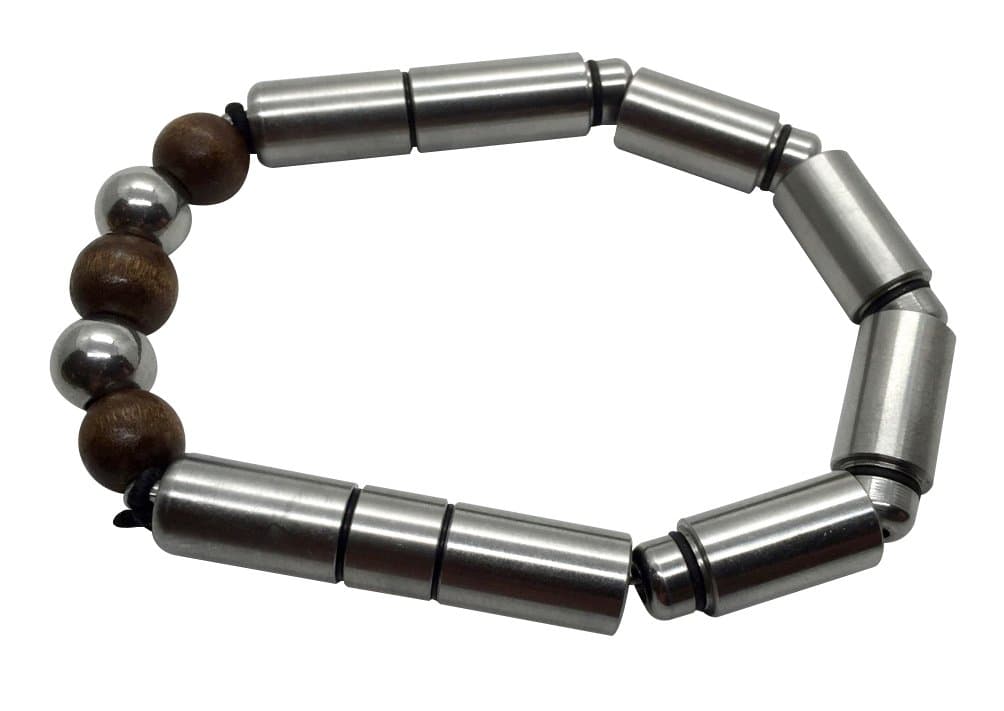 VertiPen 1st Edition - Wearable Convertible Pen & Stylus - Stainless Steel & Dark Wood Bracelet (7" wrist)