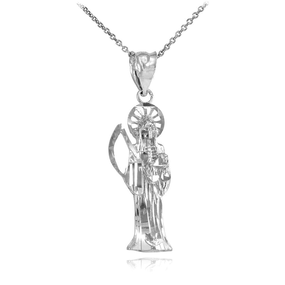 .925 Sterling Silver Nuestra Señora de la Santa Muerte Our Lady of the Holy Death Catholic Pendant Necklace - Choice of Chain Length or Charm Only