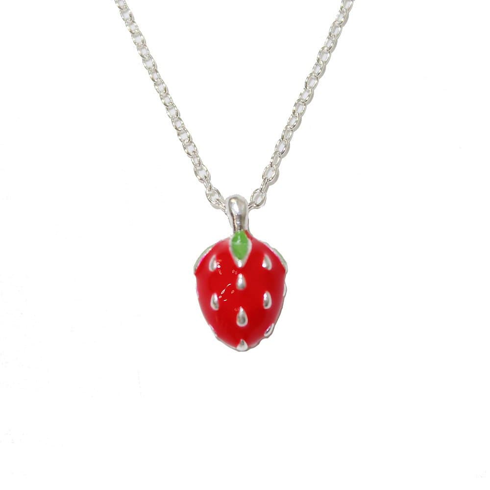 Sterling Silver Enamel Red Strawberry Pendant Necklace Earrings Set 925 Silver Trace Chain Jewellery Gift Idea