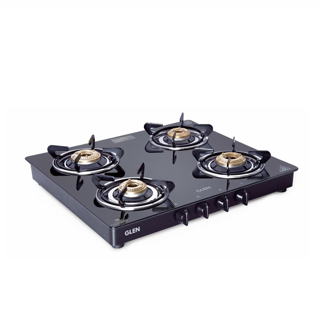 4 Burner Glass Gas Stove with Brass Burner, Black (1041 GT BB BL)