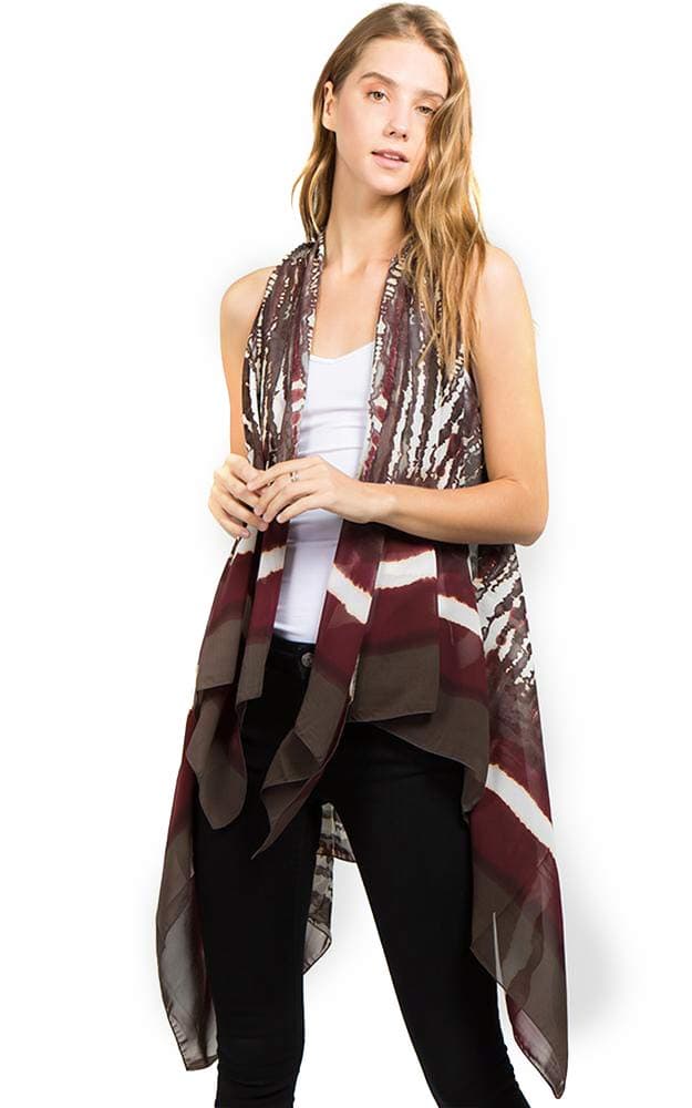 CCFW Various Pattern Long Scarf Vest with Uneven Open Asymmetrical Hem Vest Cardigan
