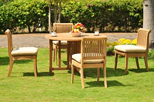 WholesaleTeak 5 Pc Grade-A Teak Wood Dining Set - 48" Round Butterfly Folding Table and 4 Giva Armless Chairs #WHDSGV22