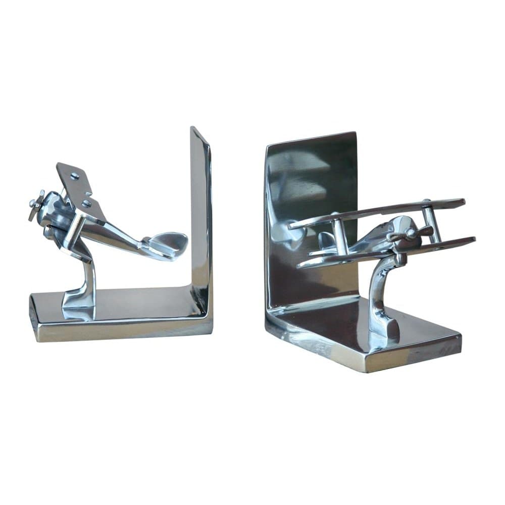 DUSX Aluminium Bi-Plane Bookends, Aluminum, Sliver, 12x15x14 cm