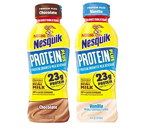 Nestle Nesquik Protein Plus Milk, 2 Flavor Variety Pack, 14 oz Plastic Bottles (Pack of 12)