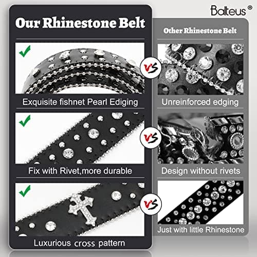 Women Rhinestone Belt,Fashion Western Cowgirl Bling Studded Design Leather Belt Diamond Belt for Jeans Dress, 01.black-cross, Suit paint size 28-32\