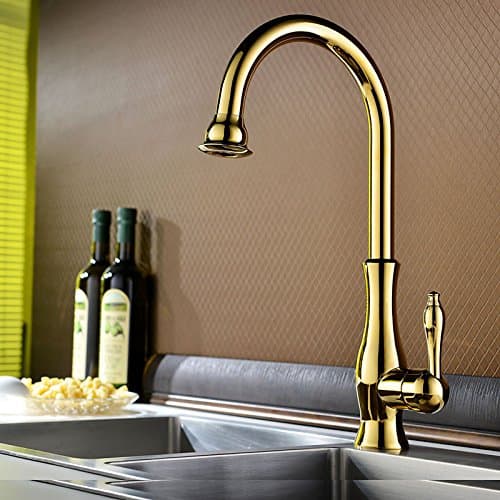 AZOS Kitchen Sink Tap Luxury Swivel Spray Deck Mounted Nickel Brushed Golden Gold One Hole Single Handle Hot Cold Mixers