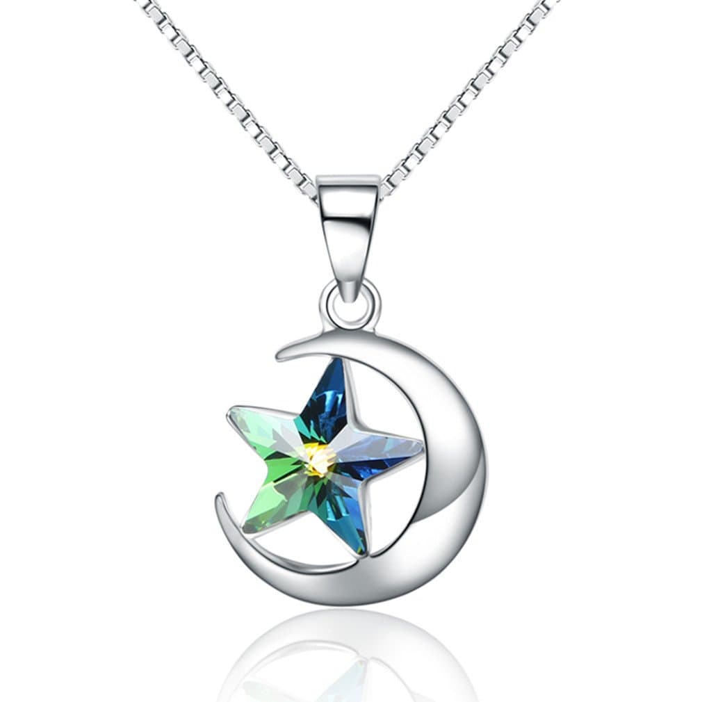 Candira 925 Sterling Silver Moon Star Pendant Necklace 18" Chain