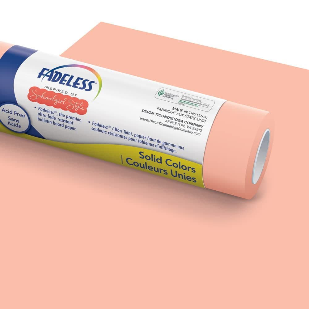FadelessSchoolgirl Style Bulletin Board Paper, Coral Sugar, 47.25" x 12', 1 Roll
