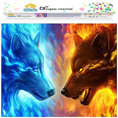 Dylan’s Cabin DIY 5D Diamond Painting - Full Drill Rhinestone Paint with Diamonds Home Wall Decor(Wolf/12x16inch)