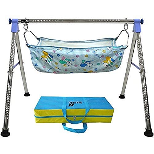 DYRECTDEALS Fully Folding Stainless Steel Ghodiyu (Baby Cradle) with Cotton Hammock