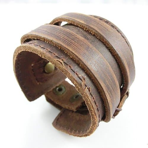 Vintage Men's Genuine Leather Bracelet Buckle Cuff Bangle Coffee Wristband