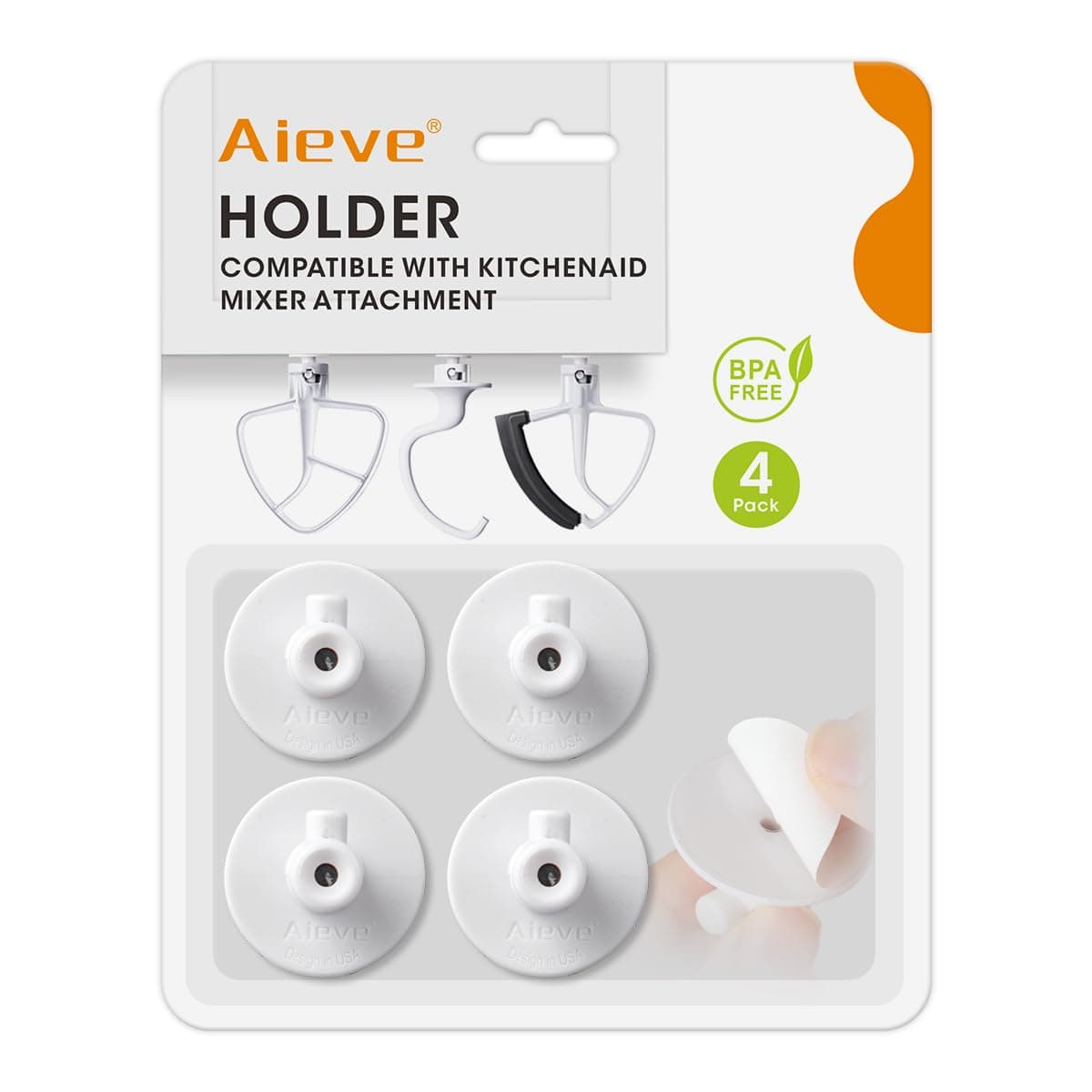 AIEVE Attachment Holders, 4 Pack Storage Organizer Compatible with Kitchenaid Attachments Kitchenaid Mixer Attachments for Storing Flex Edge Beater, Flat Beater, Dough Hooks and Wire Whip