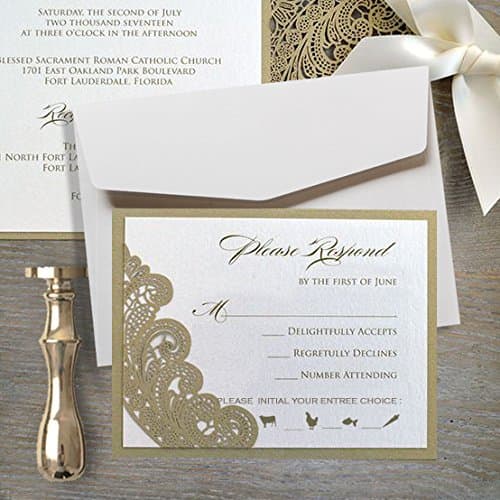1PCS Wedding Invitation Sample 5 x 7 inch Lasercut, Lace Gold Wedding Invitations with Envelopes for Wedding Party, Bridal Shower, Anniversary