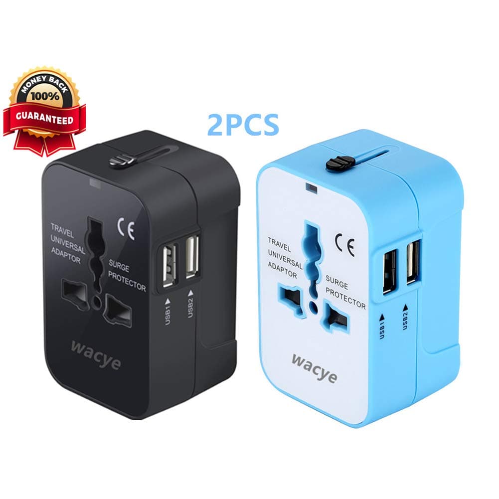 Universal Power Adapter Kit,Wacye Dual USB International Travel Adapter Charger Converter for Europe USA UK AUS Asia China (Blue,2 USB)