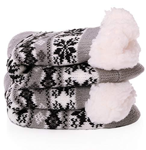Boys Girls Slipper Socks Fuzzy Warm Soft Thick Heavy Fleece lined Christmas Stockings For Kid Child Toddler Winter Socks (5-9Y, Grey)