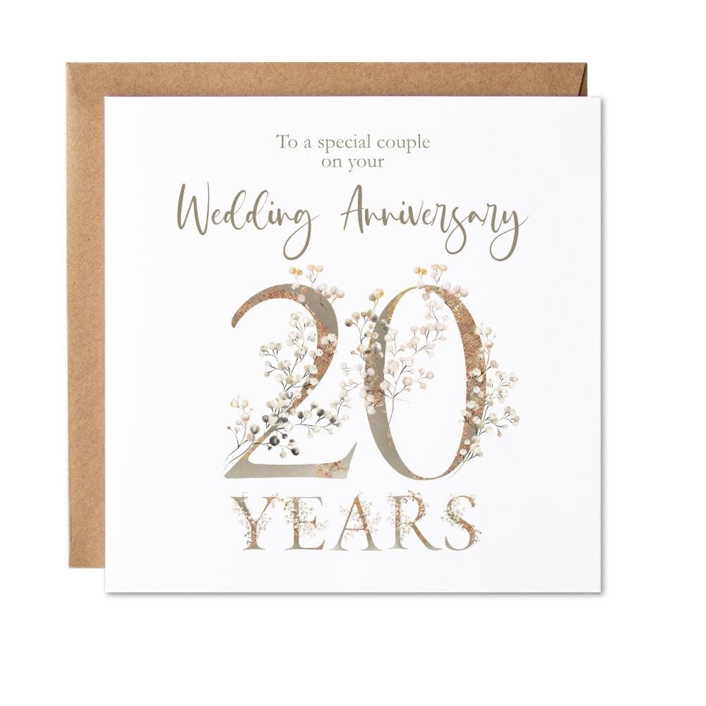 Maise & Rose 20th Wedding Anniversary Card | Twentieth Anniversary Card | 20 Years Anniversary Card For a Special Couple | 20th Milestone Floral Anniversary Card | P33