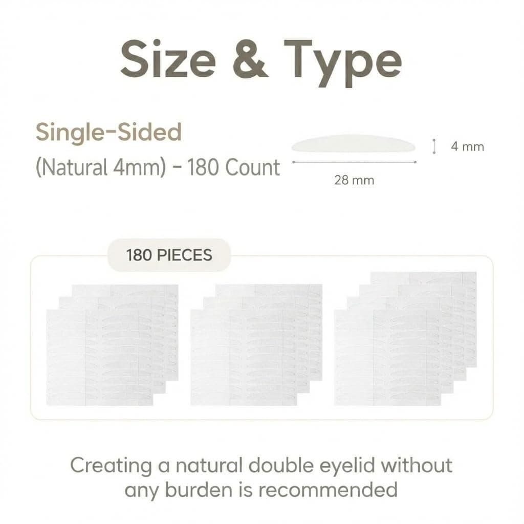 Korean Double Eyelid Tape Bulge Lift - Eyelid Tape Face Tape Lifting Invisible - Drooping Eyelid Lifter Eyelid Strip for Bulge - Transparent Anti-Aging Effect (One Side 4mm 180pcs)