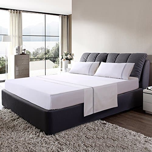 100% Cotton Sateen Embroidery Fitted Sheet Flat Sheet (Beige) Premium Quality Combed Cotton Comfortable - 4 Piece (King, Grey Embroidery)