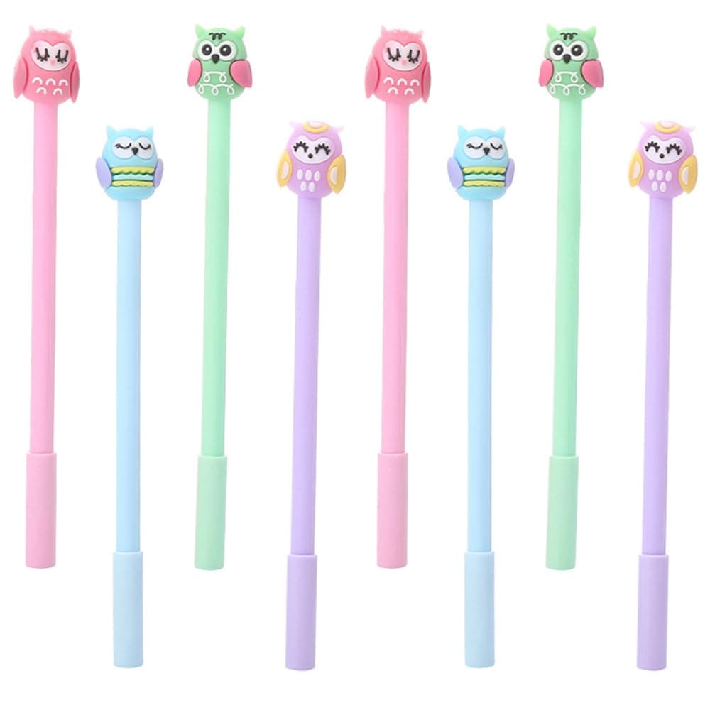 JKJF 8PCS Owl Shaped Rollerball Pens Cute Owl Gel Ink Pen Cartoon Animal Pen for School Office Stationery Writing Supplies - 0.5mm Black Ink
