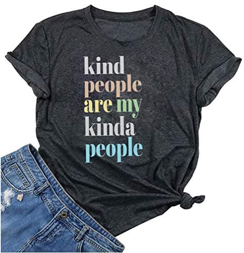 GEMLON Kindness Shirts for Women Be Kind Shirt Novelty Graphic Tees Short Sleeve Casual Tops Blouse (B-Dark Grey, S)