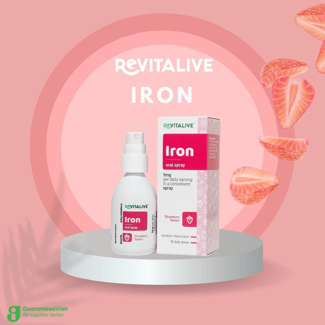Revitalive Iron Daily Oral Spray | Pill-Free Iron Supplement and Immune System Support | Strawberry Flavor 42ml | Delivers 5mg of Highly Absorbable Iron Per Dose - 35 Daily Doses