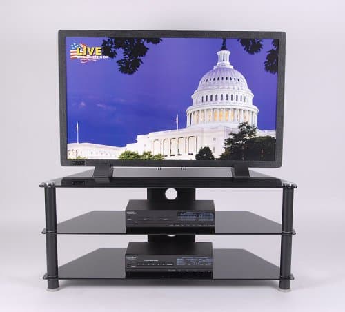 Tier One Designs Black Glass and Aluminum Plasma TV Stand with Black Tempered Glass, 42"