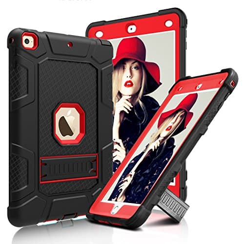 New iPad 9.7 2017 Case, Elegant Choise Heavy Duty Shockproof Full Body Rugged Protective Cover Case with Kickstand for Apple iPad 9.7 Inch 2017 Release(Red/Black)