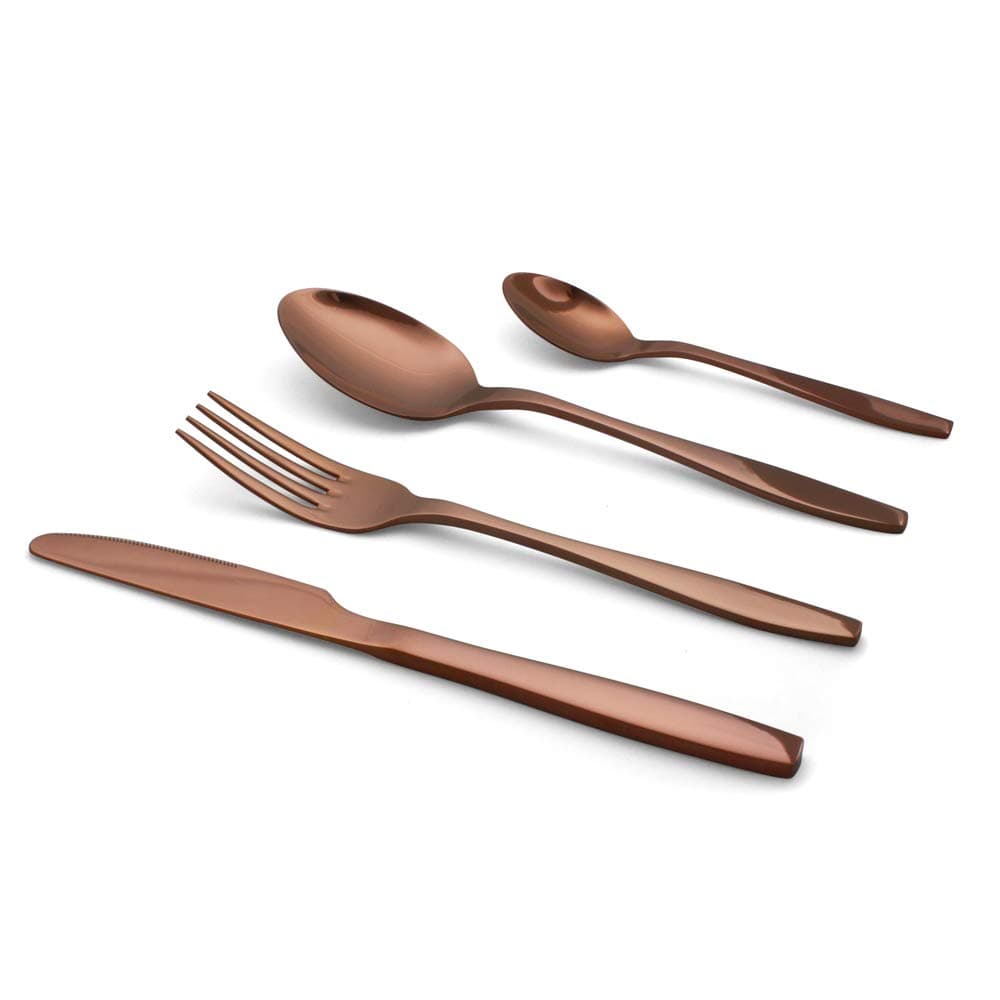 Elyon Tableware 16-Piece Reflective Copper Stainless Steel Flatware Cutlery Set, Square Handle, Service for 4