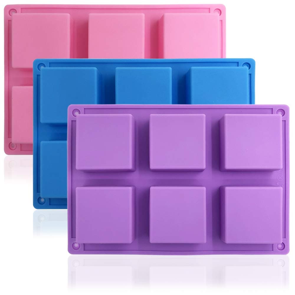 Betty's Bakeware 3 Packs 6 Cavities Silicone Square Cake Baking Mold, Purple, Blue, Pink