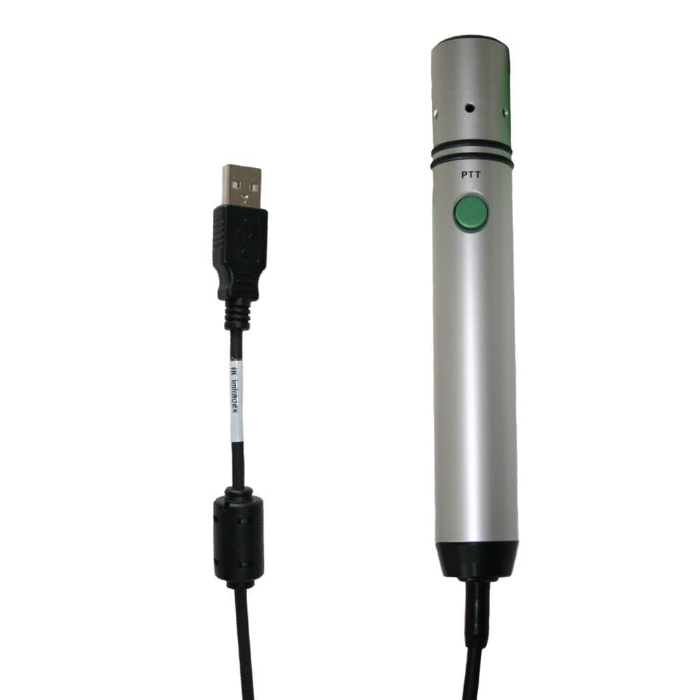 hand microphone HT2 made of aluminum with PTT (Push-To-Talk) send button for PC's and various control centers programs, in stick design, USB connection
