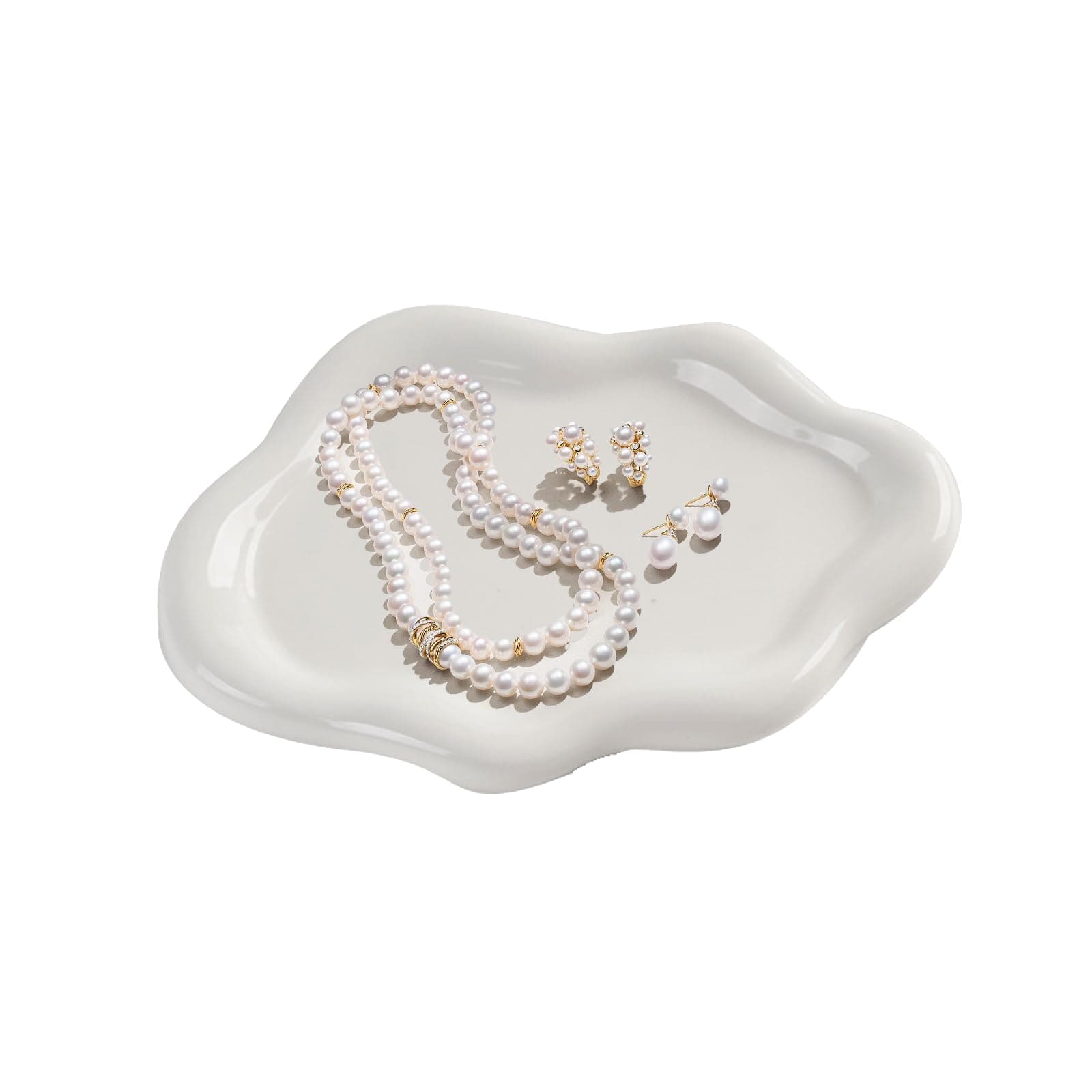Fychuo Ceramic Jewellery Dish Trinket Tray Decorative White Tray Girl Aesthetic Cloud Jewelry Trays Cosmetic Ring Key Holder Organizer Dishes Room Desk Decor