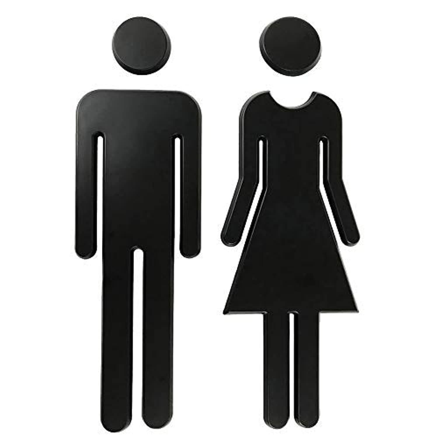 7.8" Premium Bathroom Sign Acrylic Adhesive Backed Men's and Women's Toilet Sign (Black)