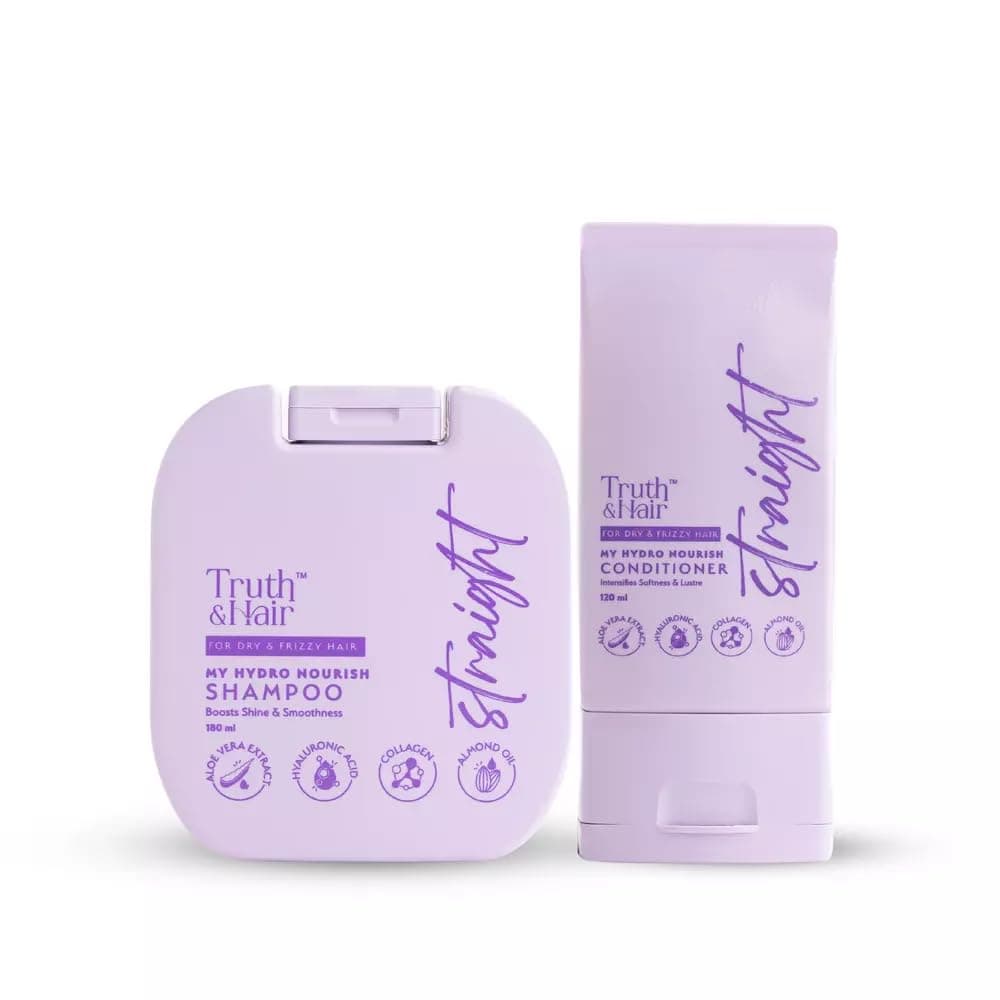 TRUTH & HAIR Hydro Nourish Conditioner and Hydro Nourish Shampoo for Straight Hair | Perfect Hair Care Combo Pack (180ml+120ml)