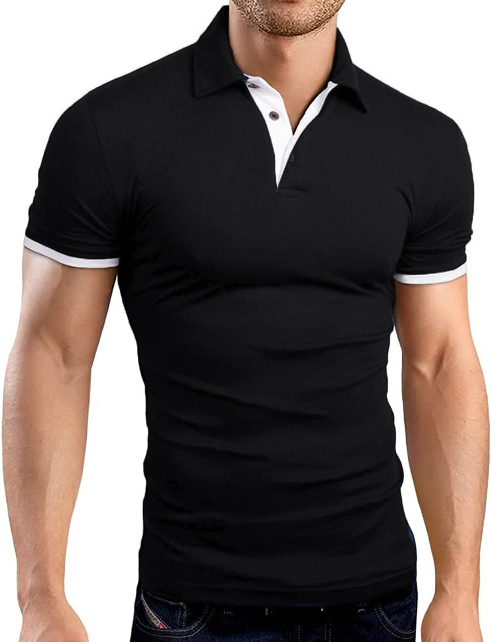 KUYIGO Men's Short Sleeve Polo Shirts Casual Slim Fit Basic Designed Cotton Shirt Tops