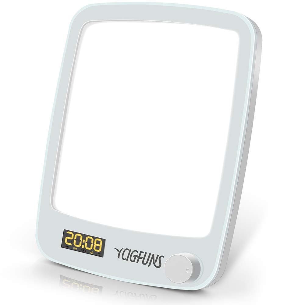 Light Therapy Lamp, YCIGFUNS 10,000 LUX UV-Free LED Therapy Lamp, Energy Light with 20 Brightness Levels, Wake-up Light Alarm Clock & Snooze, Timer and Adjustable Stand for Home Office