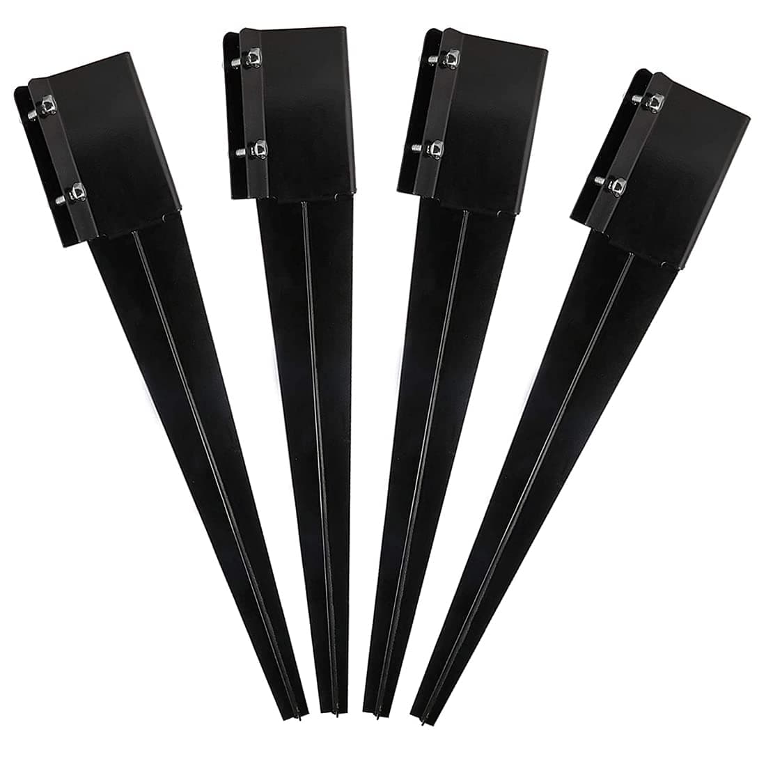 Fence Post Anchor Metal Ground Spike Heavy Duty Black Coated Powder Fence Stakes Post Support Base for 4"x4" Mailbox or Fence Post, 24"x4"x4" Outer Dia (3.5"x3.5" Inner Dia), Pack of 4